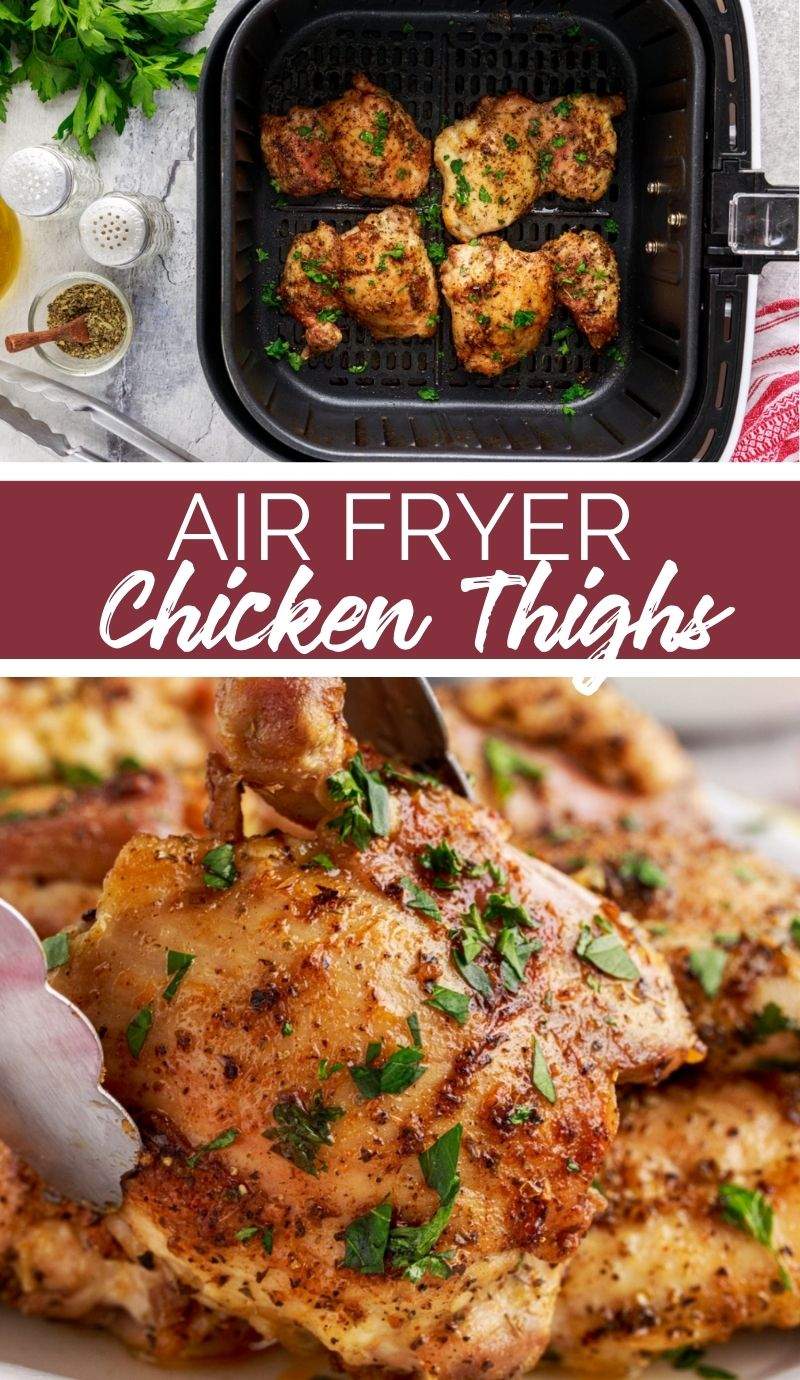 These Air Fryer Chicken Thighs are a healthy alternative to traditional fried chicken while still being juicy, flavorful and crispy and golden. via @familyfresh