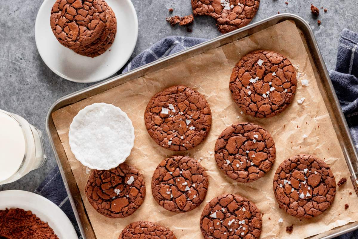 Sea Salt Brownie Cookies on baking sheet