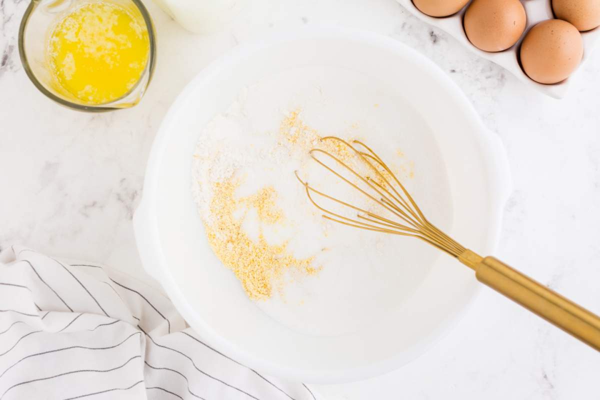 sugar, cornmeal, flour, and salt in a mixing bowl