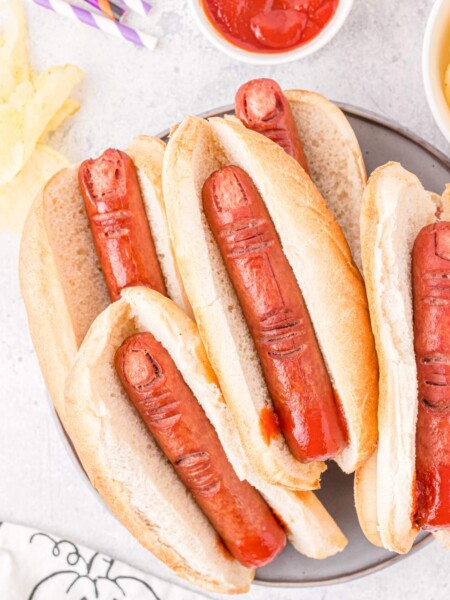 Halloween Witch Hot Dog Fingers on a plate