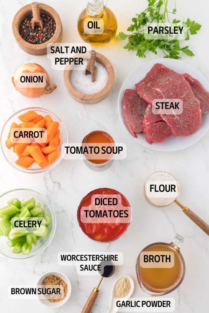 Ingredients for Crockpot Swiss Steak Dinner