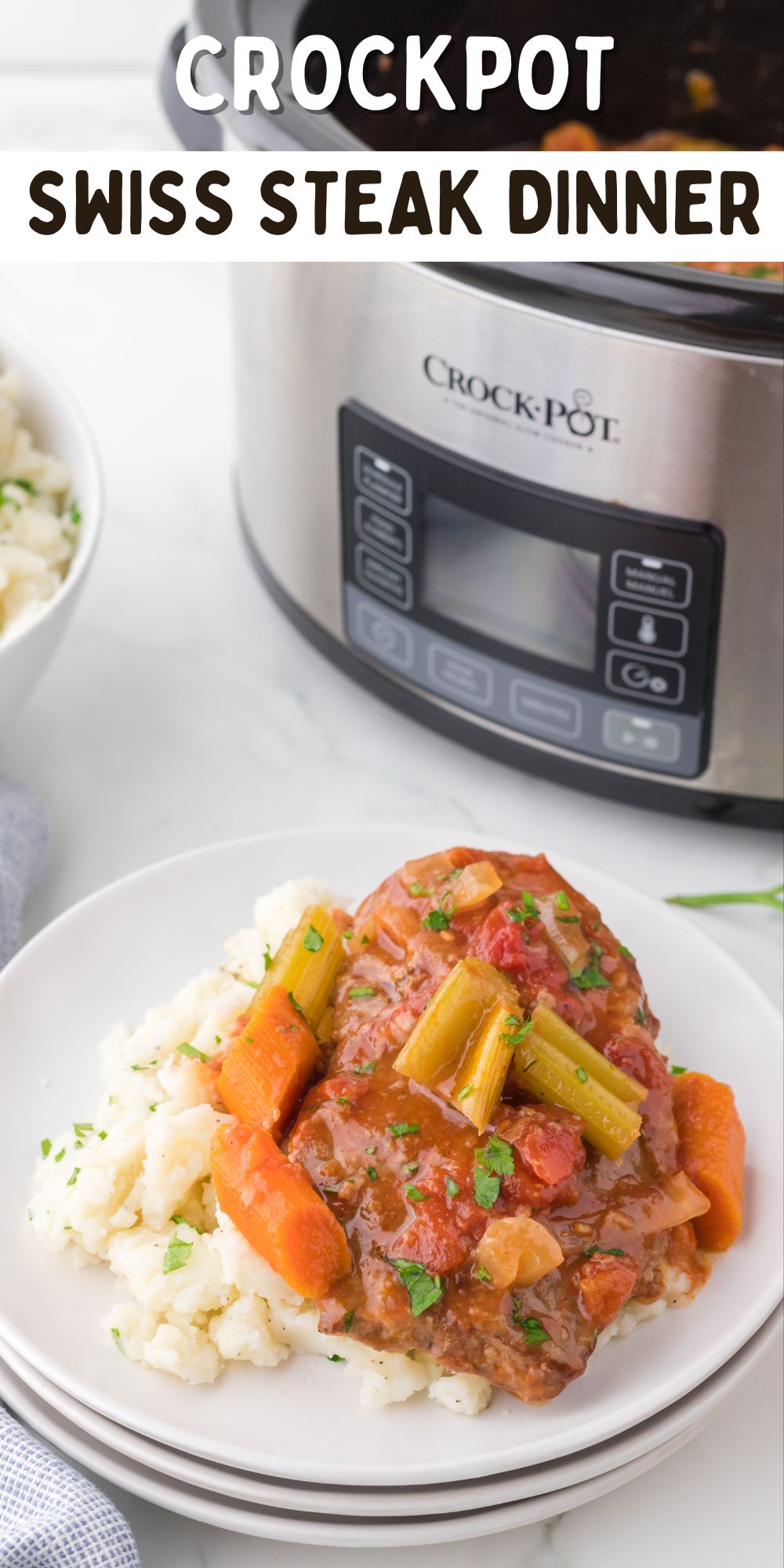 Do you love hearty, comfort food recipes? If so, you're going to love this Crockpot Swiss Steak Dinner recipe. via @familyfresh