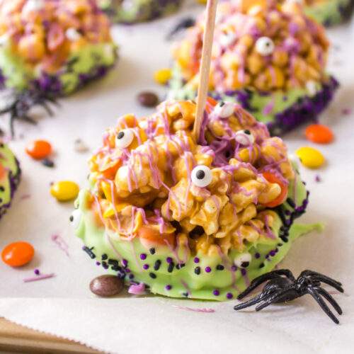 Monster Popcorn Balls on a pan