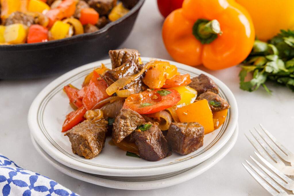 Beef Tips and Peppers on a plate