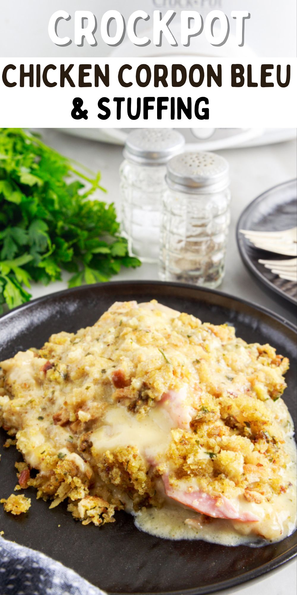Crockpot Chicken Cordon Bleu with Stuffing recipe may be a mouthful to say but is incredibly easy to make, thanks to your slow cooker! via @familyfresh