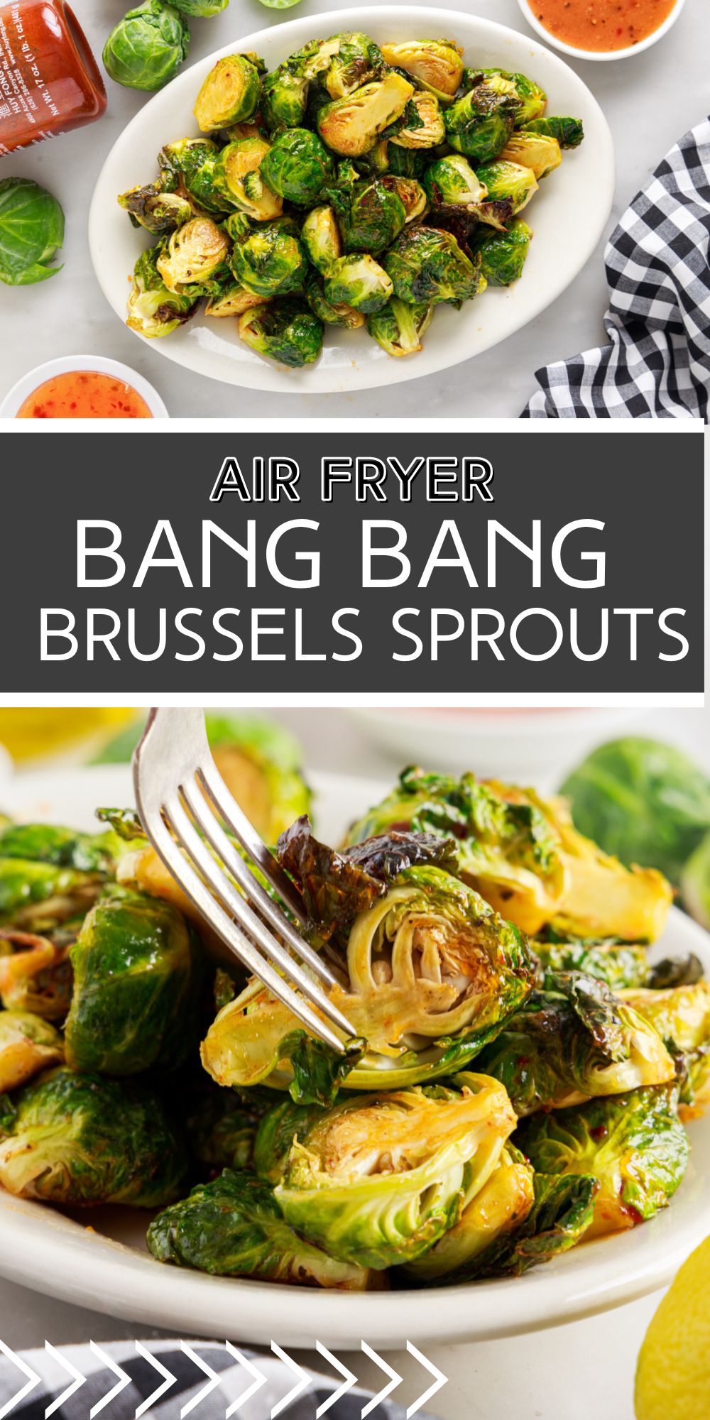 Air Fryer Bang Band Brussels Sprouts are quick and easy to make, coated in a spicy sauce and fried to crispy perfection. via @familyfresh