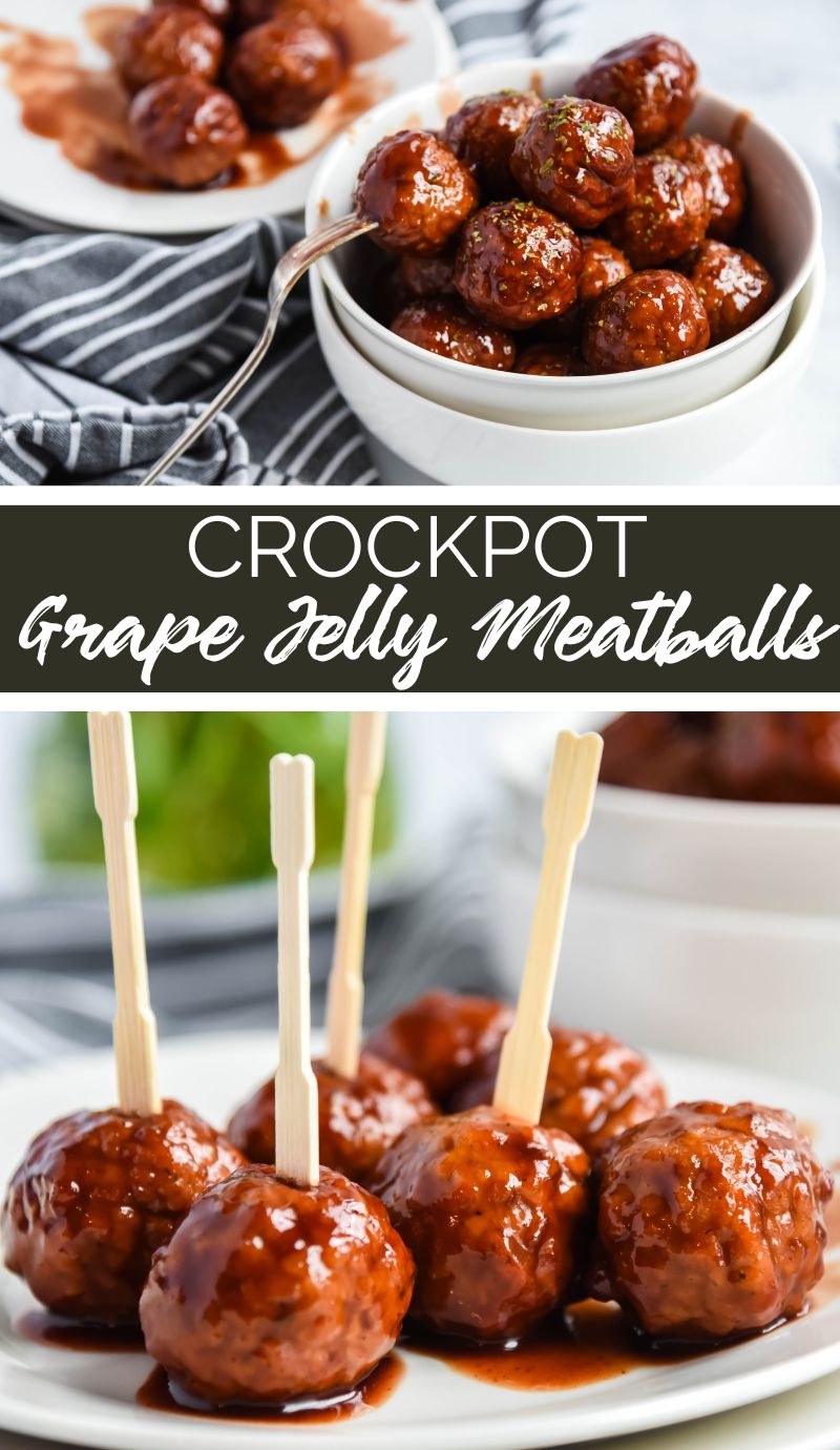 These Crockpot Grape Jelly Meatballs could not be any easier to make. Just take a bag of frozen meat balls, jelly, BBQ sauce and push go! via @familyfresh