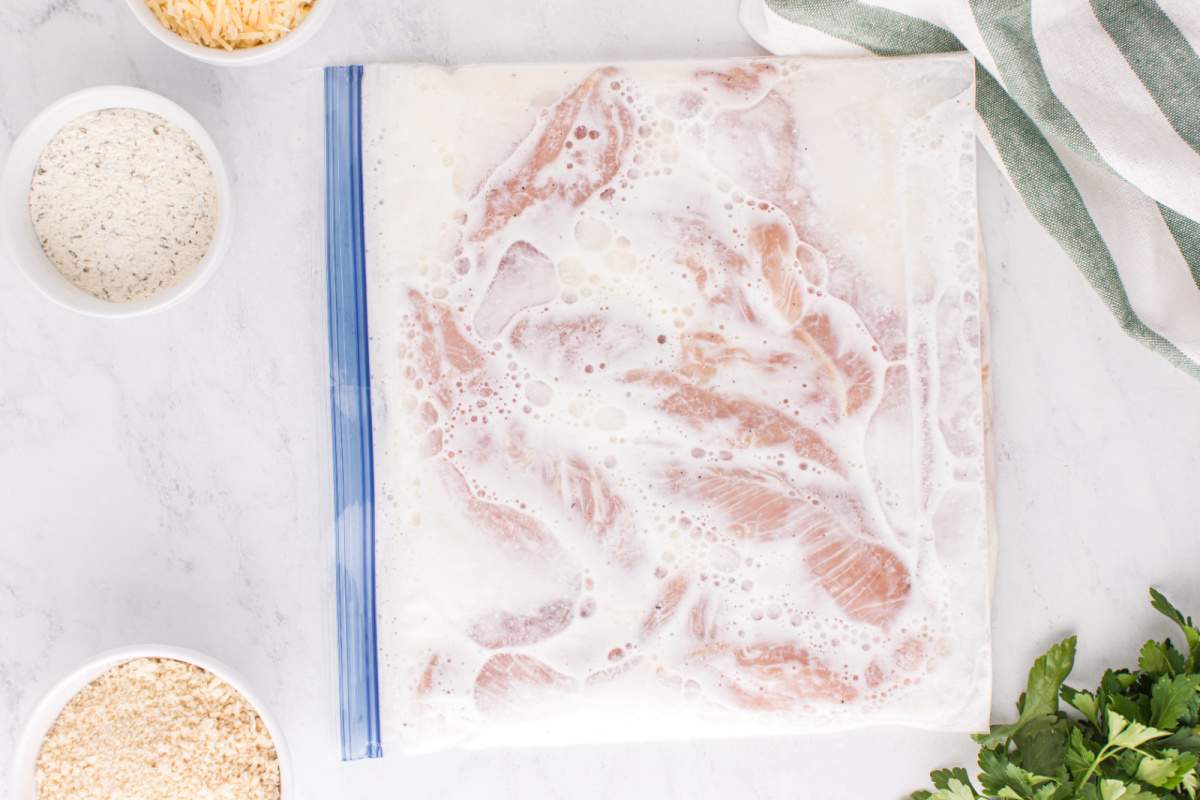 chicken in ziplock bag with butter milk