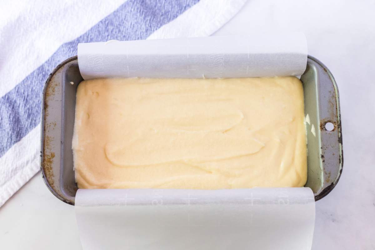 lemon loaf batter in pan