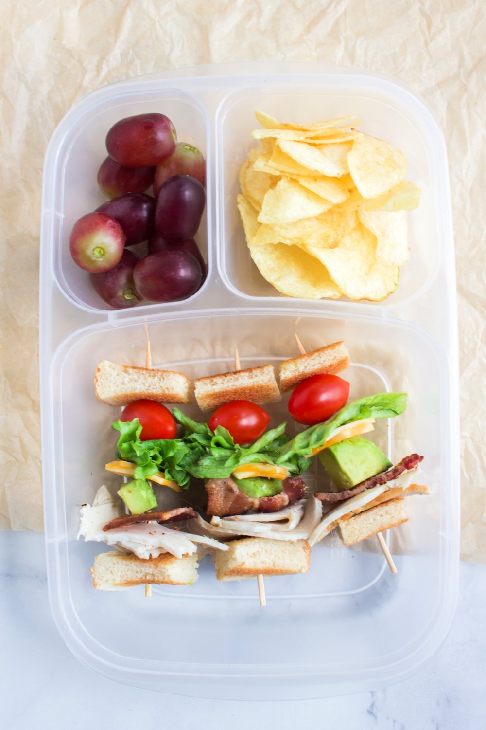 Turkey Club Skewer Lunchbox Idea packed in a lunchbox