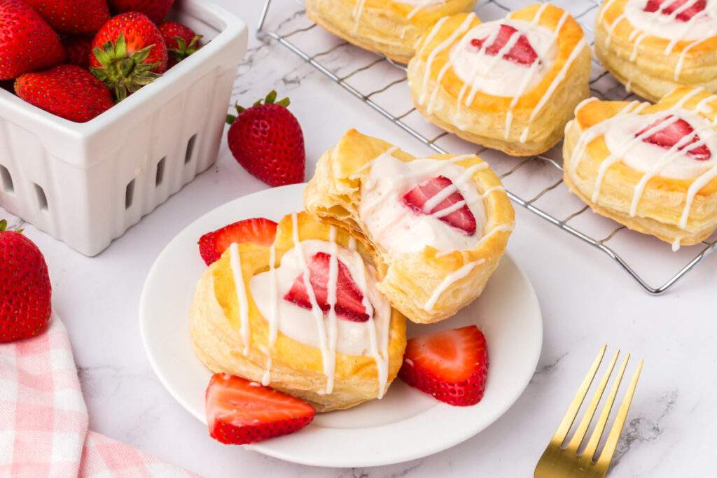 Strawberry Cream Cheese Heart Pastries  on a plate