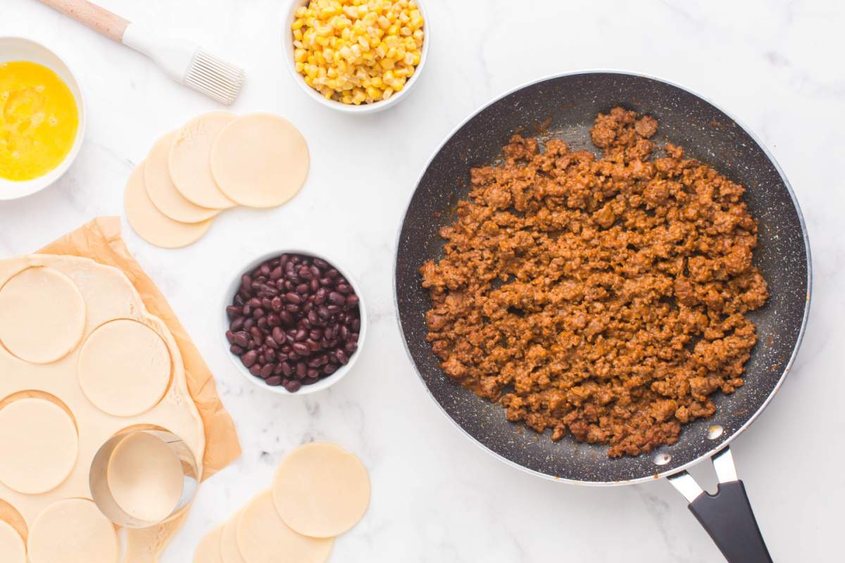 browned beef in a pan