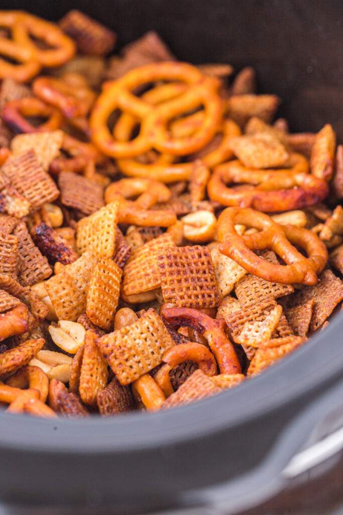 Classic Slow Cooker Chex Mix in slow cooker