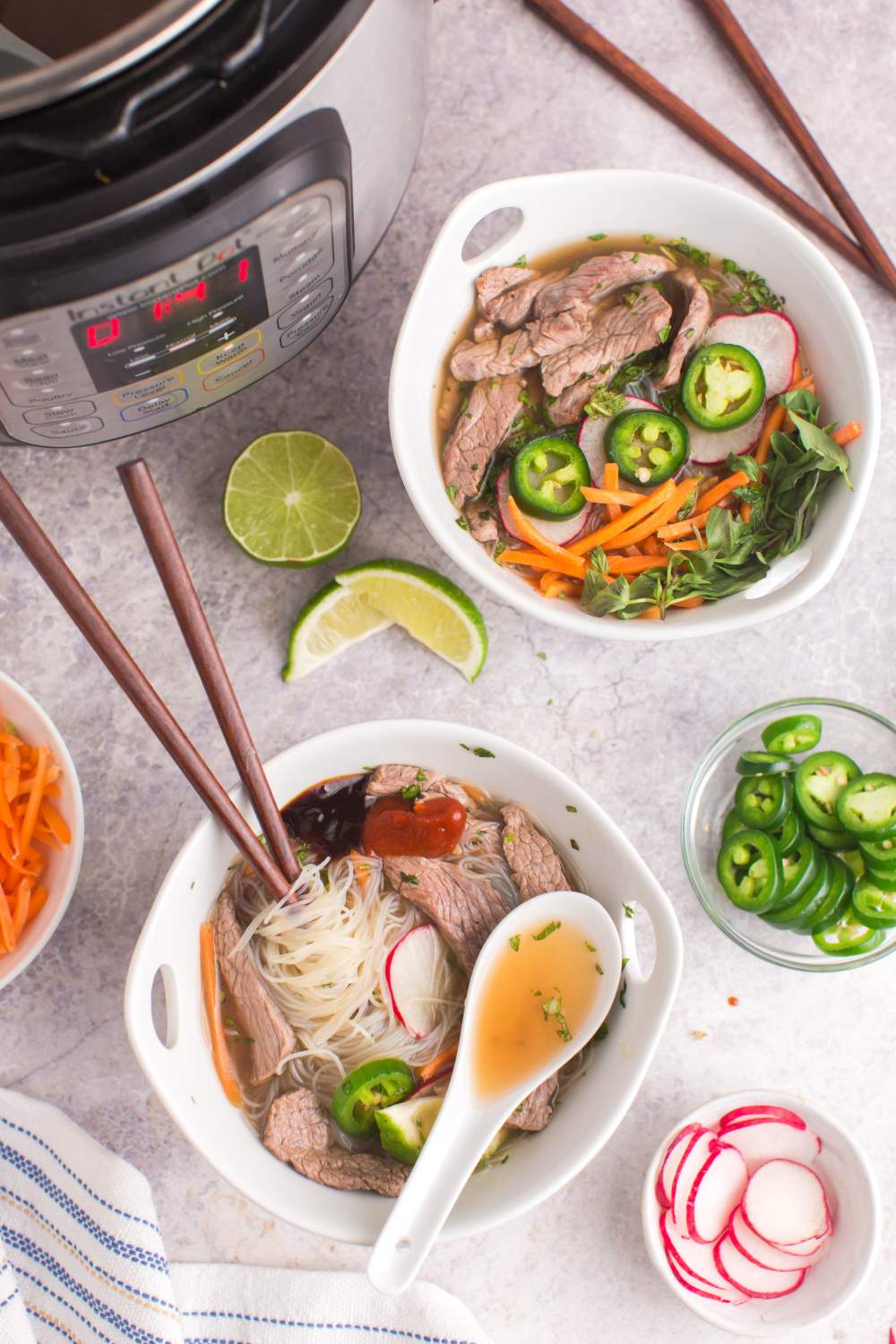 2 bowls of Instant Pot Beef Pho