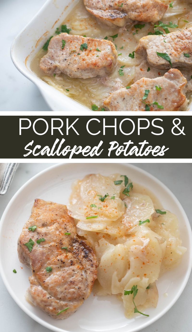 This Pork Chops and Scalloped Potatoes Casserole recipe has juicy and flavorful pork, nestled among soft and buttery scalloped potatoes. via @familyfresh