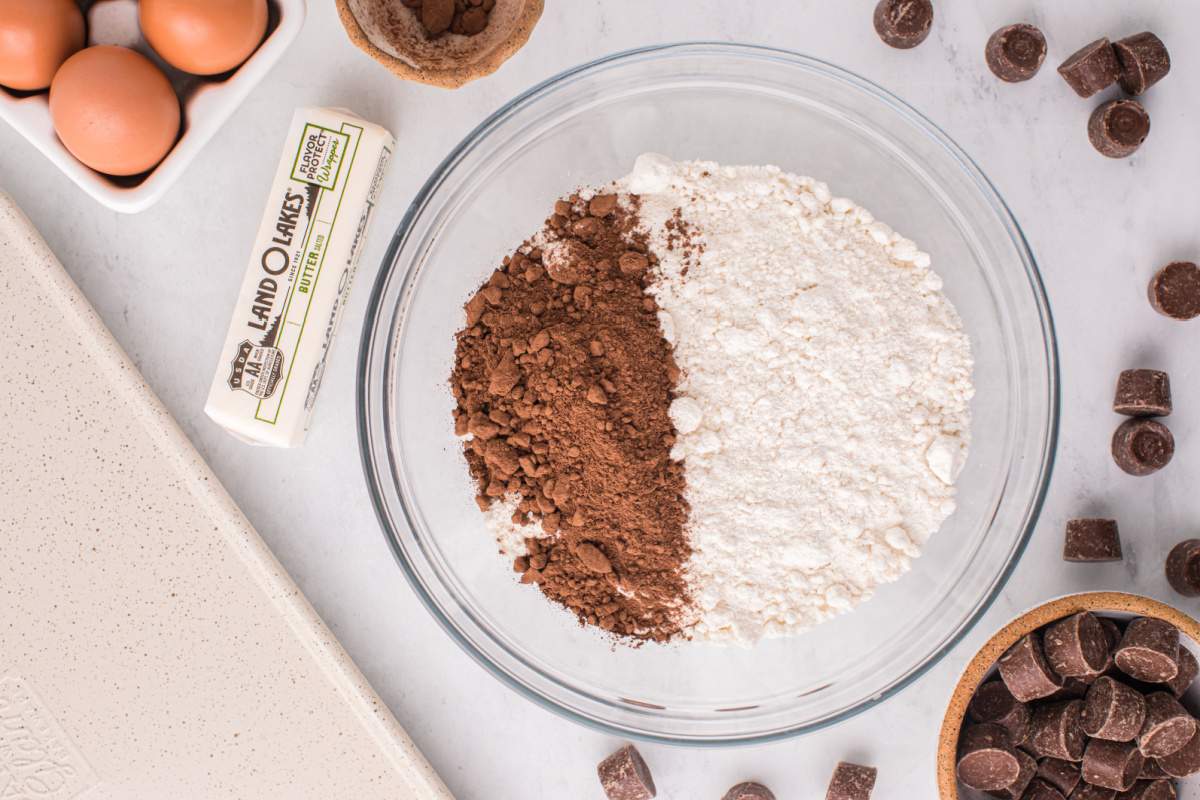 sugar cookie mix and cocoa mix in a bowl