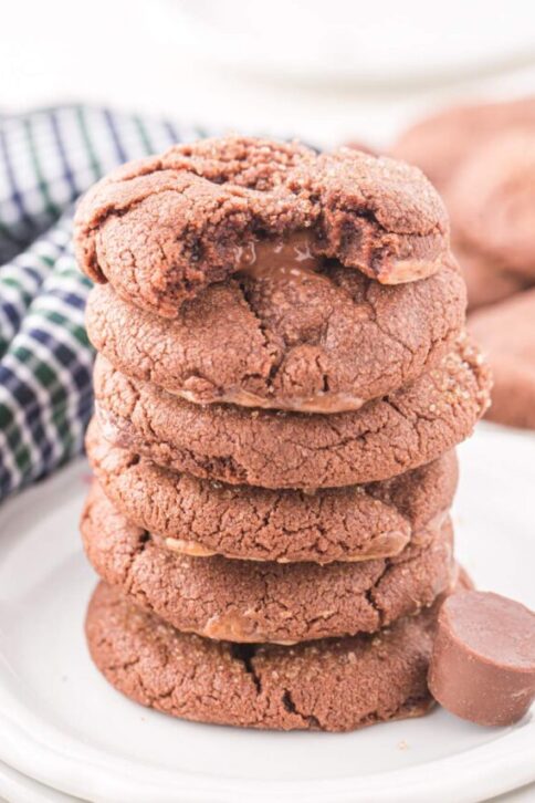 Rolo Cookies stacked on plate