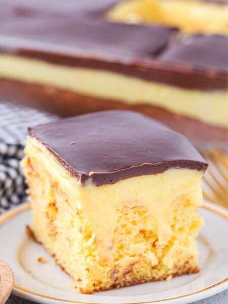 Boston Cream Poke Cake on a plate