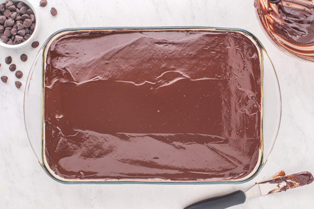 ganache poured over cake 