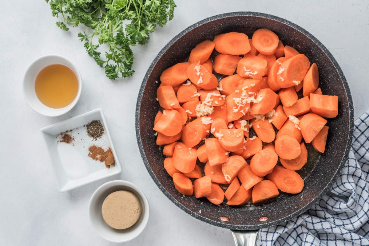 sliced carrots in a pan
