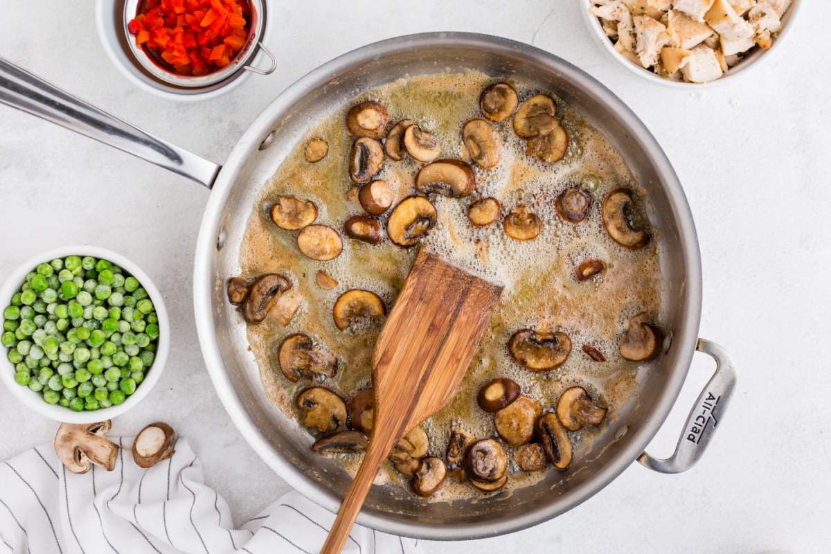 mushrooms and butter in pan