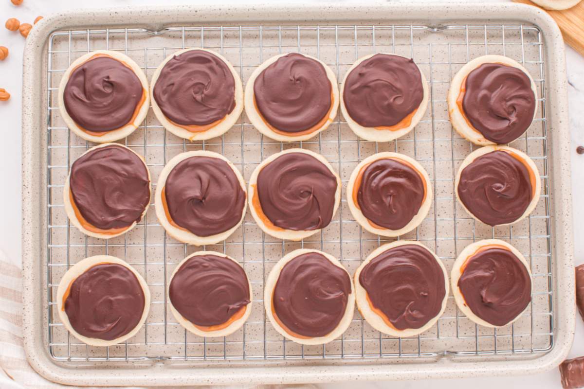 chocolate added to top of caramel