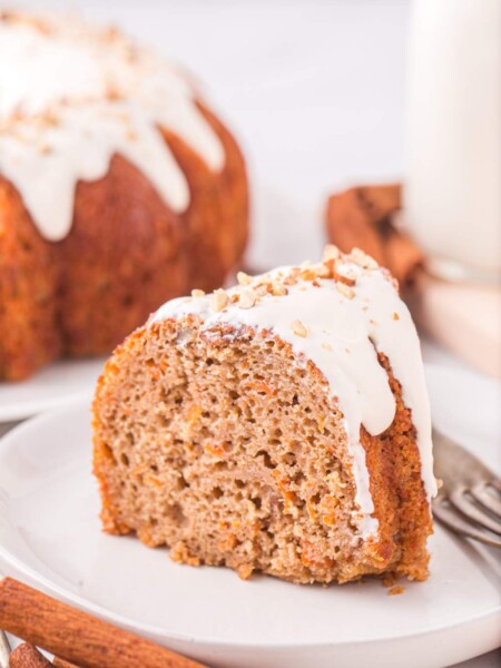 Piece of Carrot Cake Bundt Cake on a plate