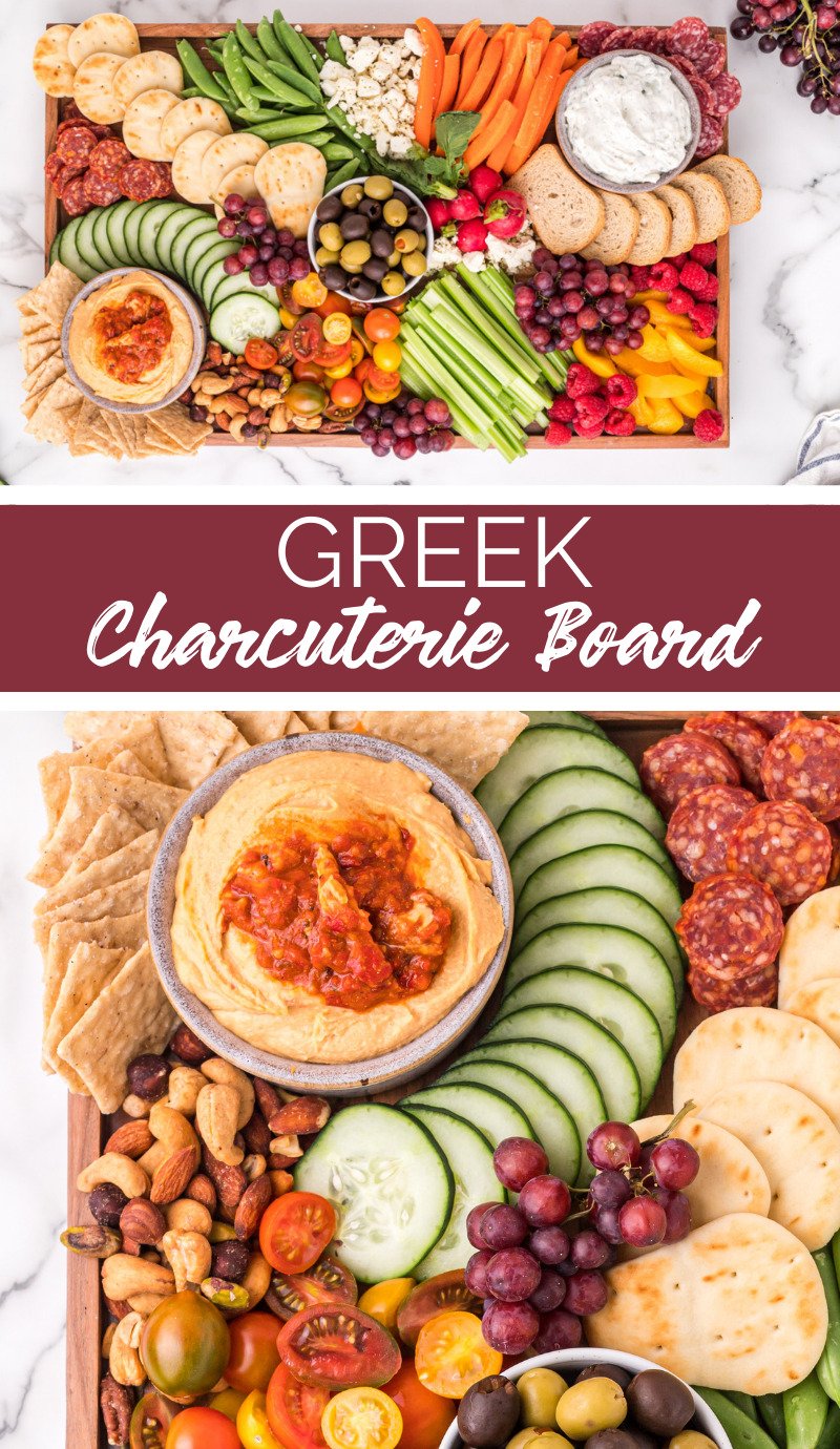 This Greek Charcuterie Board is the perfect appetizer board to kick off outside dinner parties or even a picnic with the family. via @familyfresh
