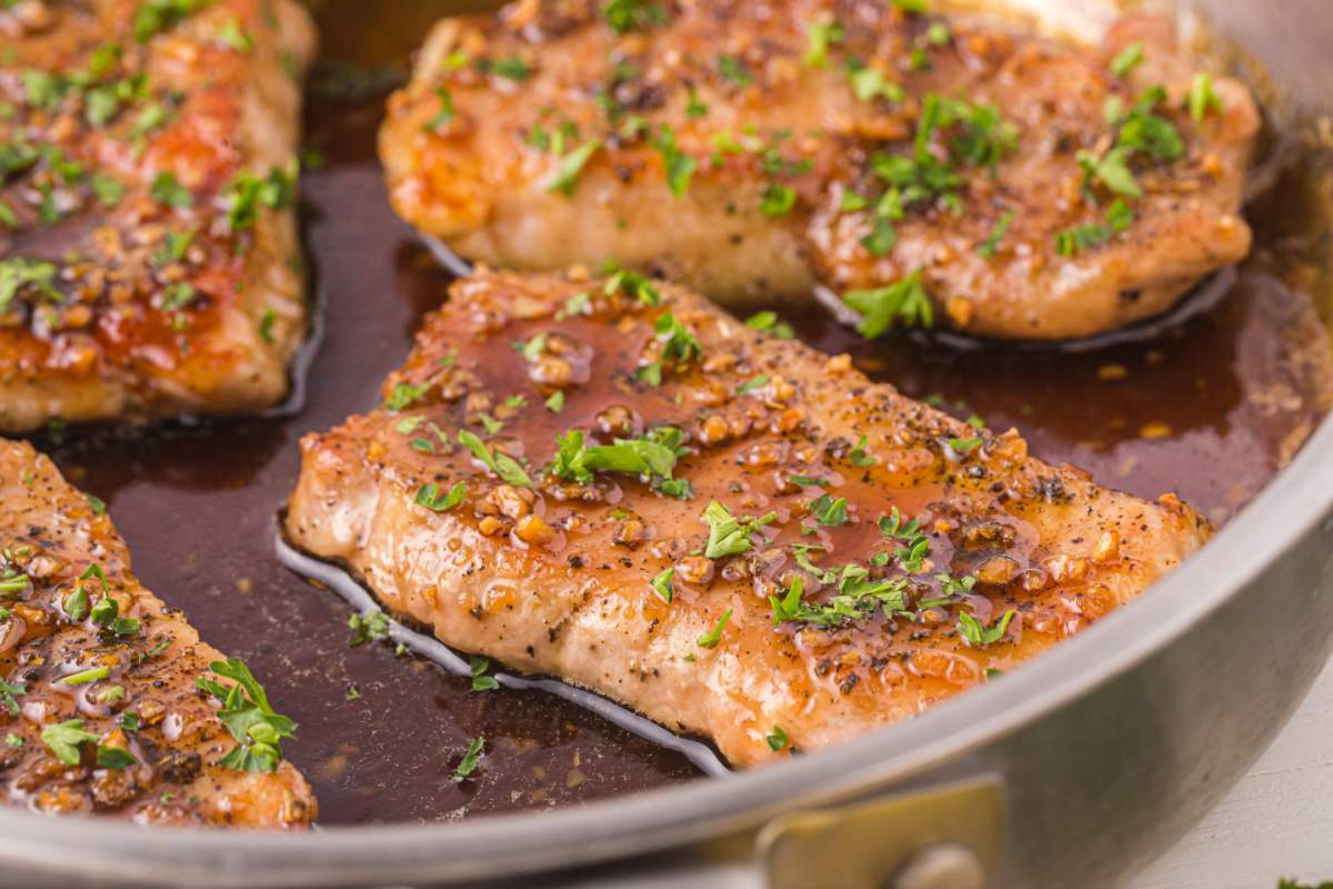 Honey Garlic Pork Chops  in a pan