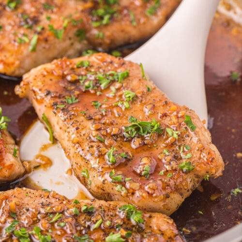 Honey Garlic Pork Chops in a pan