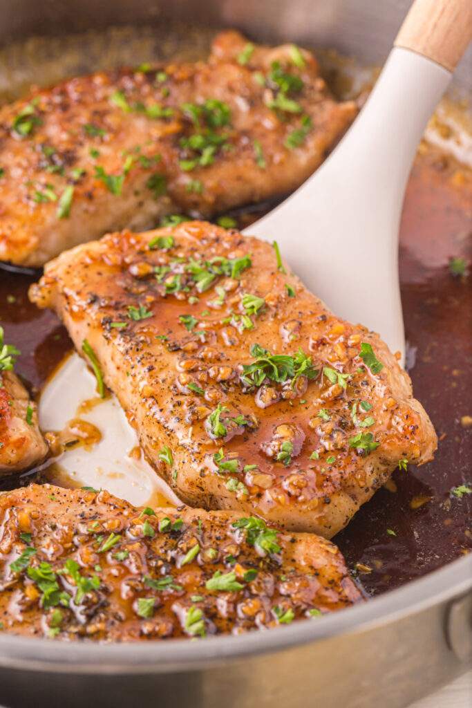 Honey Garlic Pork Chops  in a pan