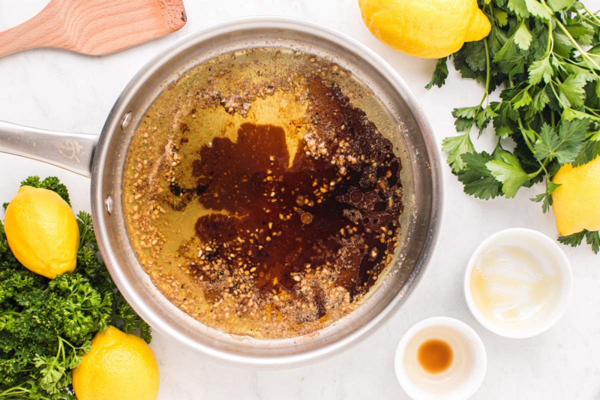 adding honey and soy sauce in to pan