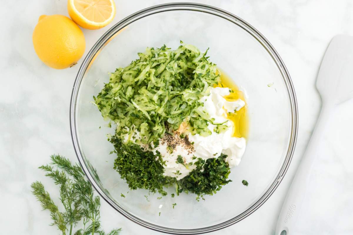 ingredients for Tzatziki Sauce  in a bowl