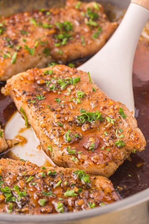 Honey Garlic Pork Chops in a pan