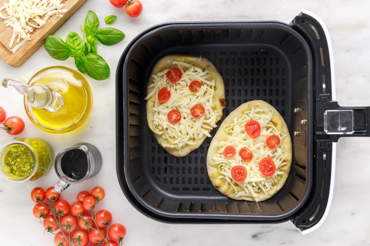 Air Fryer Caprese Pizzas in air fryer