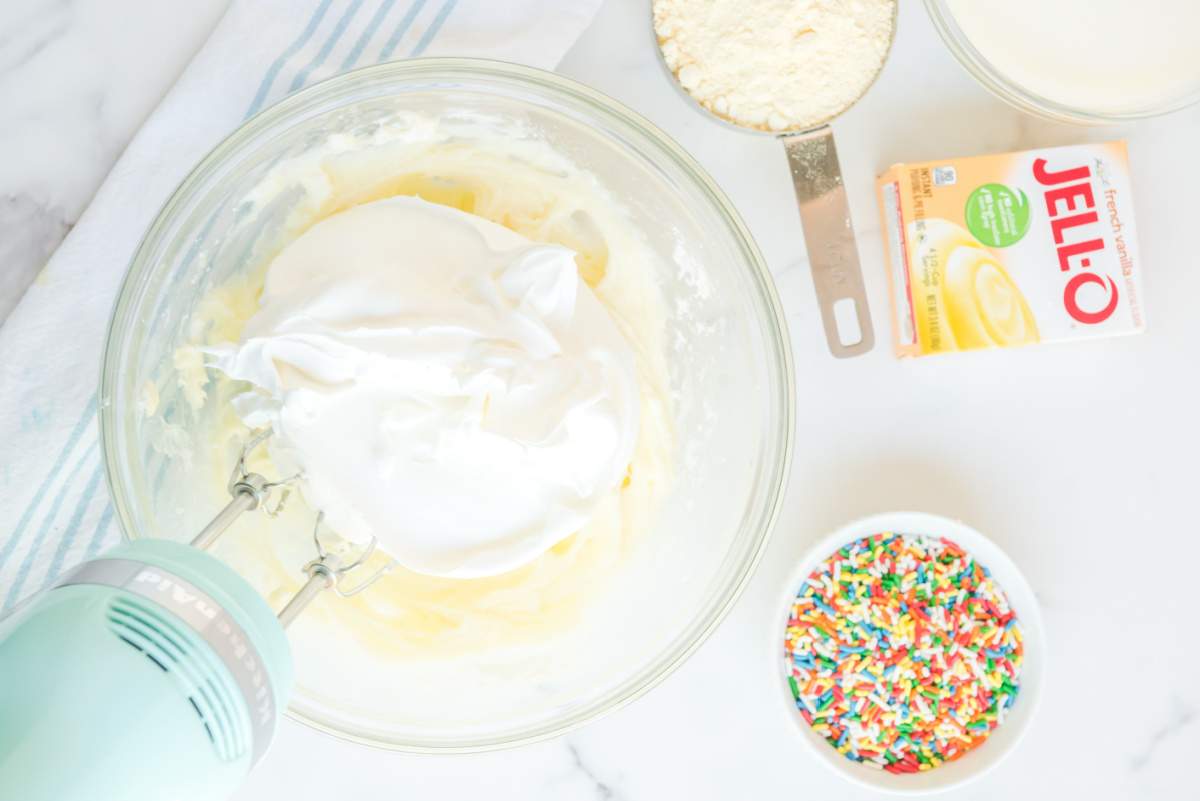 whipped topping added to cream cheese mixture