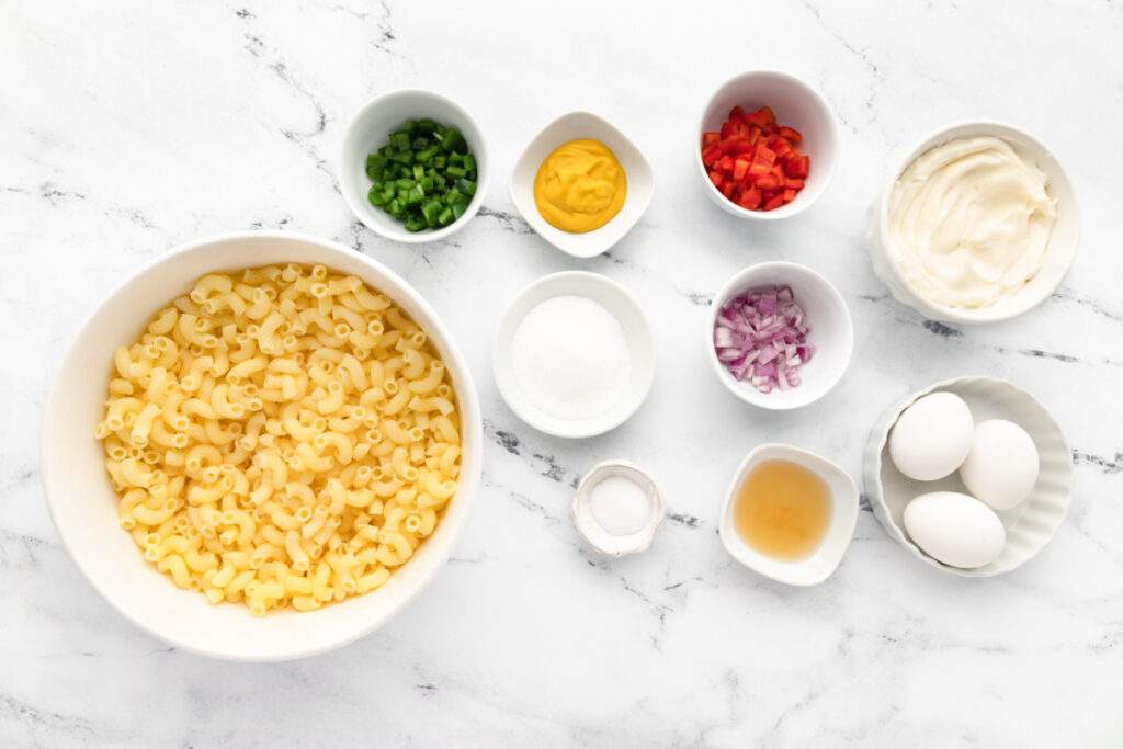 ingredients for classic macaroni salad