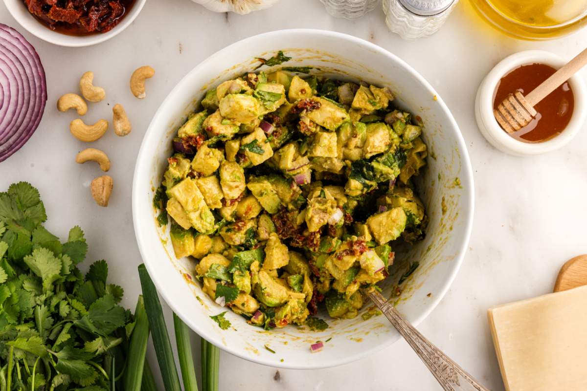 avocado egg roll filling in a bowl