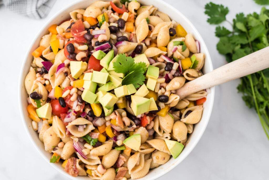 Cowboy Caviar Pasta Salad in a bowl 