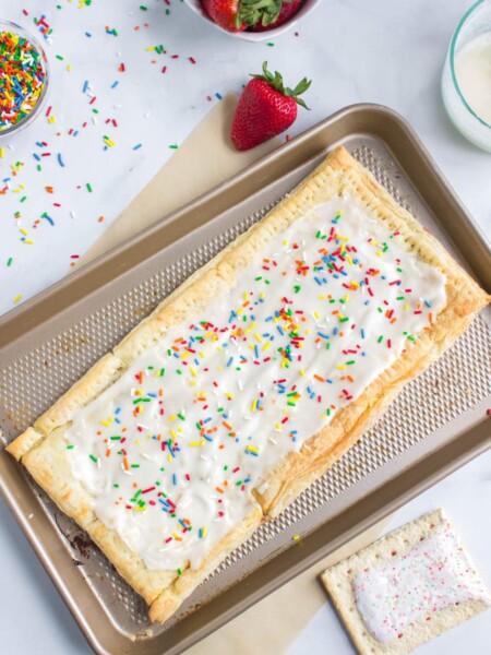 Homemade Giant Frosted Pop Tart on a baking pan