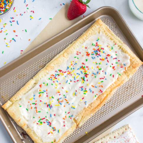 Homemade Giant Frosted Pop Tart on a baking pan