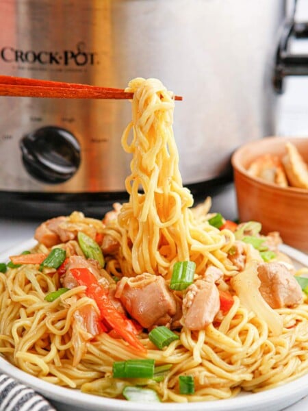 Slow Cooker Chicken Chow Mein on a plate