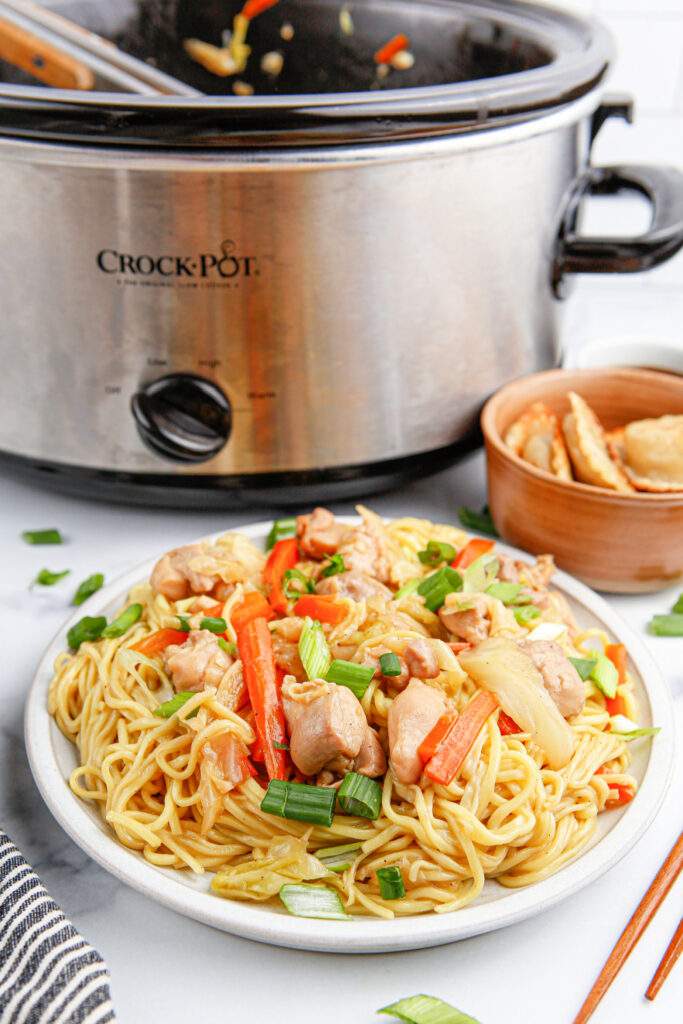 Slow Cooker Chicken Chow Mein on a plate
