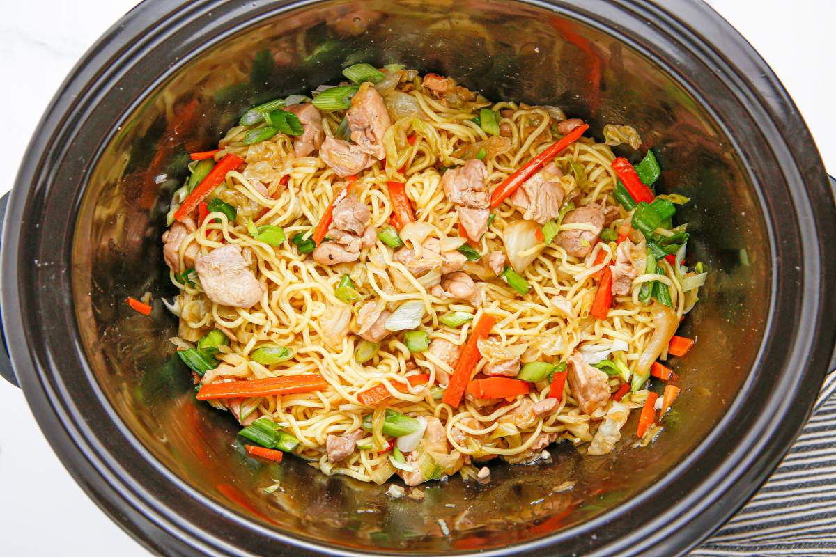 Slow Cooker Chicken Chow Mein in slow cooker