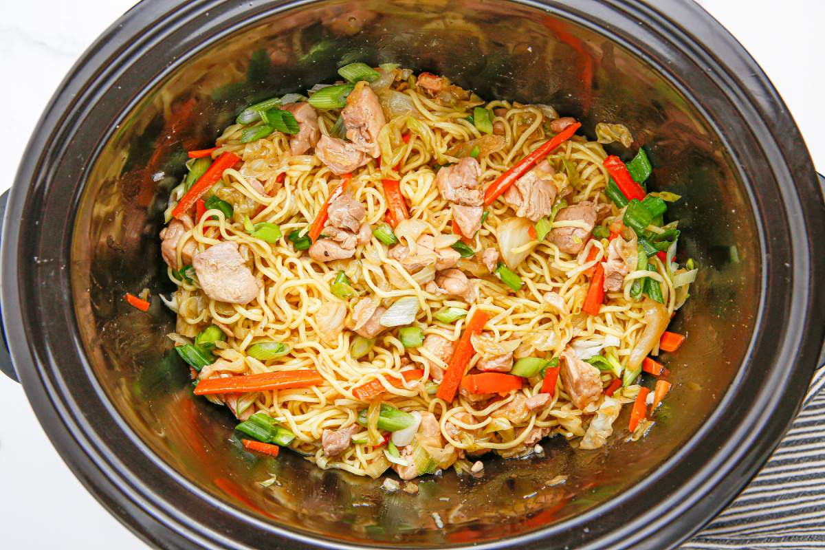 Slow Cooker Chicken Chow Mein in slow cooker