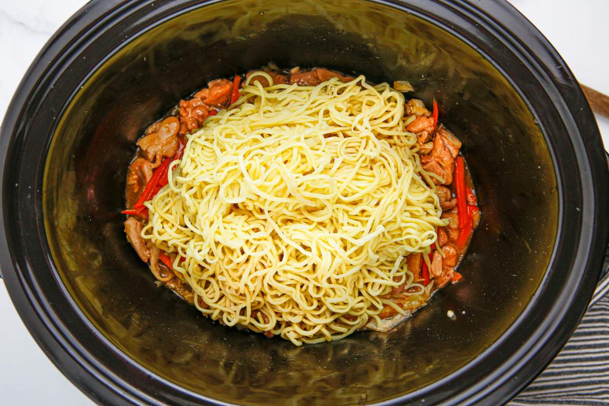 noodles added to the slow cooker