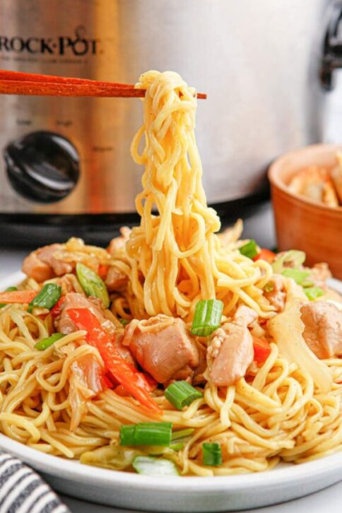 Slow Cooker Chicken Chow Mein on a plate