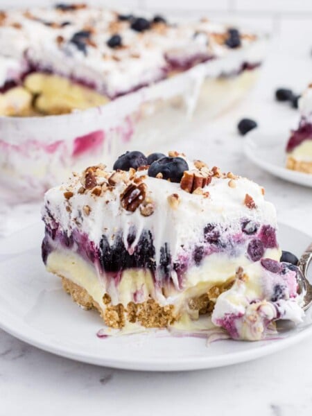 Blueberry Yum Yum Cake on a plate