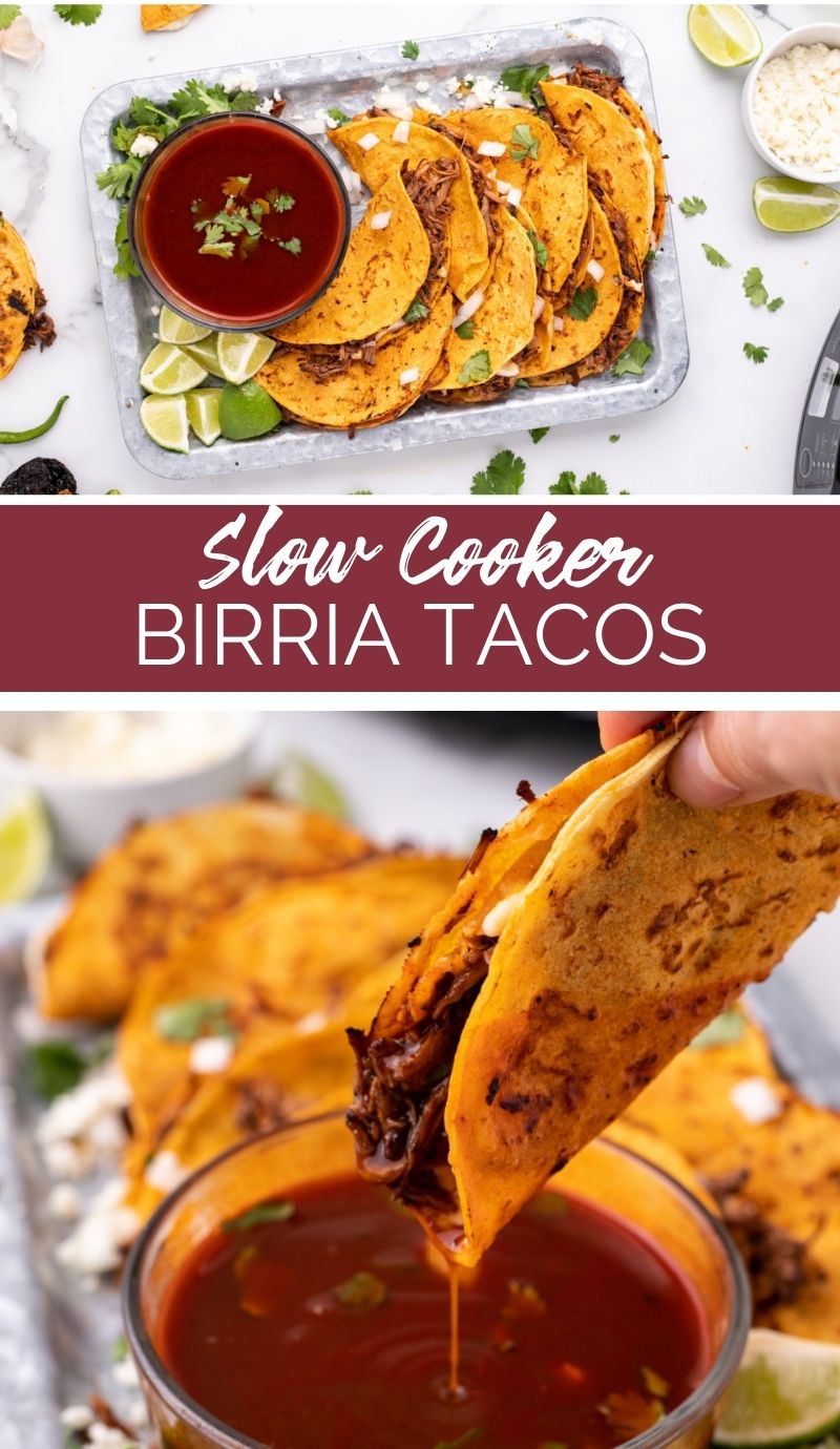 These Slow Cooker Birria Tacos are slow-cooked to perfection, and bathed in a rich and aromatic chili sauce, resulting in a melt-in-your-mouth tacos. via @familyfresh