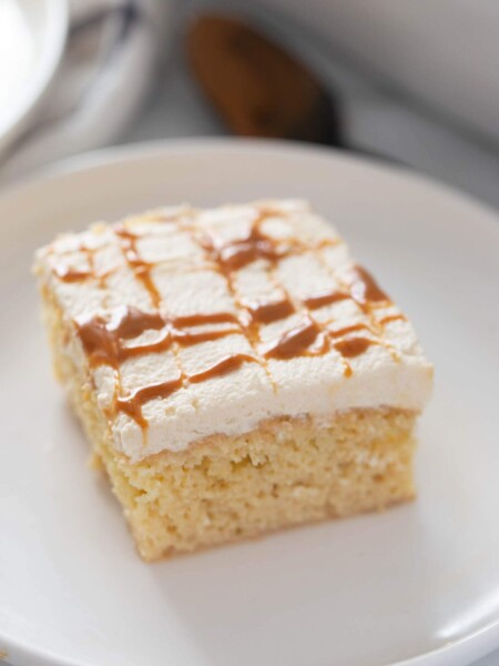 Caramel Tres Leche Cake on a plate
